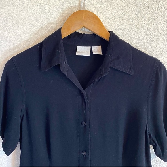 Studio C Black Rayon Button-up Short Sleeve Top Small - Picture 2 of 4